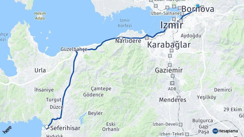 İzmir Bornova Sığacık Seferihisar Arası Kaç Km - Yol Haritası