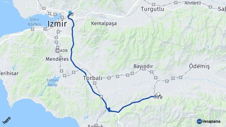 İzmir Bornova Tire Arası Kaç Km - Yol Haritası