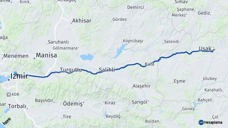 İzmir Bornova Uşak Arası Kaç Km - Yol Haritası