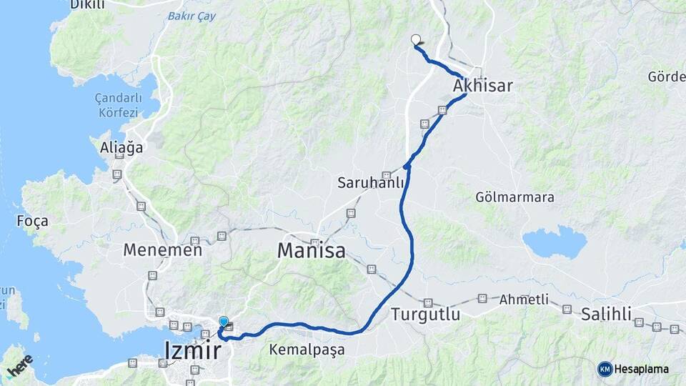 İzmir Bornova Zeytinliova Akhisar Manisa Arası Kaç Km - Yol Haritası
