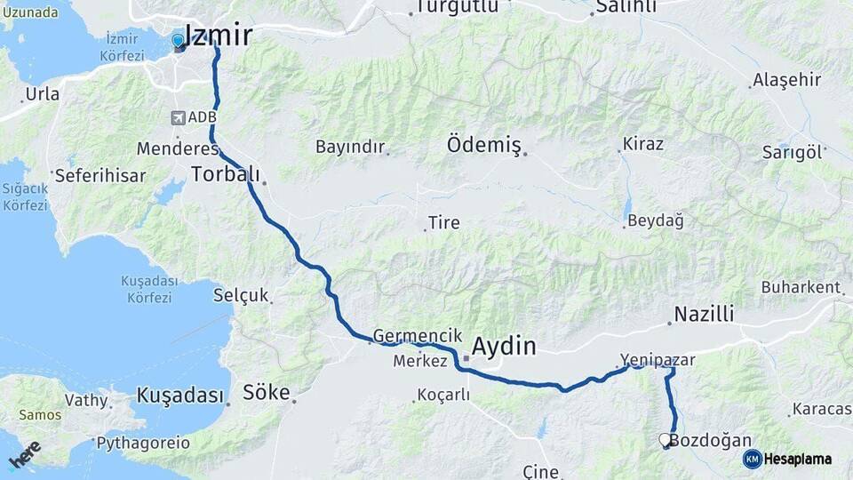 İzmir Bozdoğan Aydın Arası Kaç Km - Yol Haritası