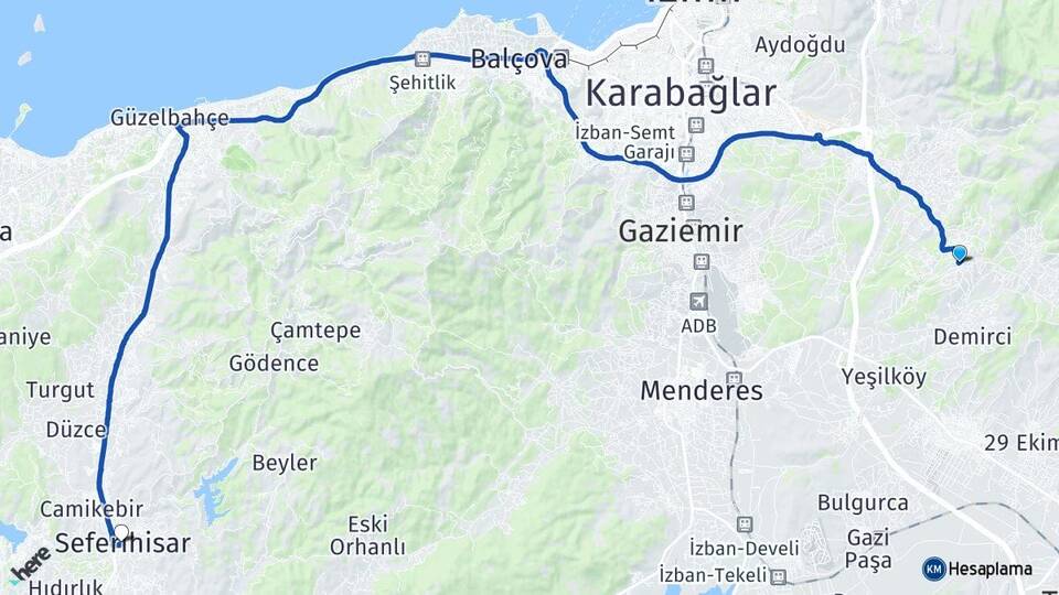 İzmir Buca Belenbaşı Seferihisar Arası Kaç Km - Yol Haritası