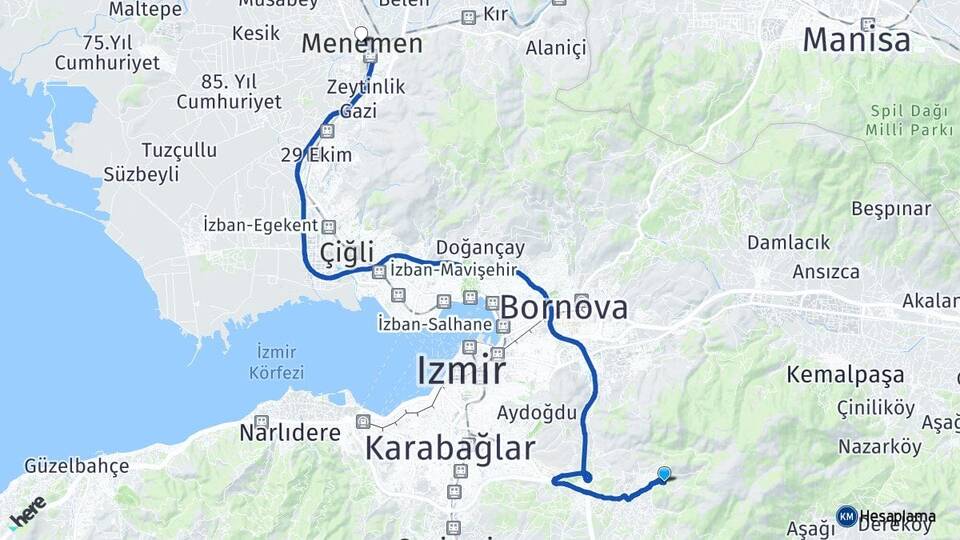 İzmir Buca Kaynaklar Menemen Arası Kaç Km - Yol Haritası