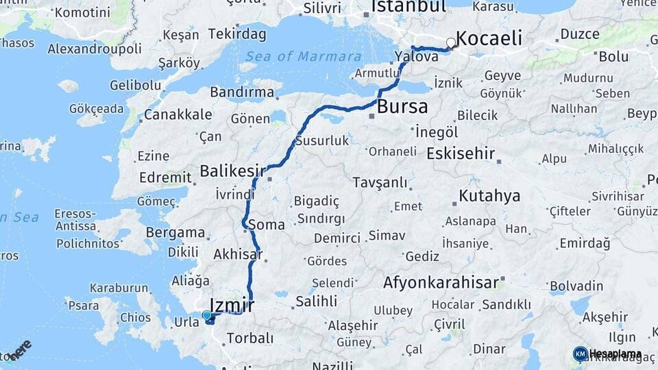 İzmir Buca Kocaeli Arası Kaç Km - Yol Haritası