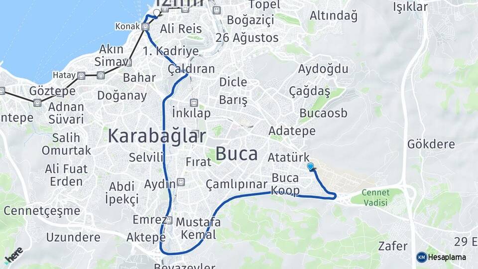 İzmir Buca Kuruçeşme Konak Arası Kaç Km - Yol Haritası