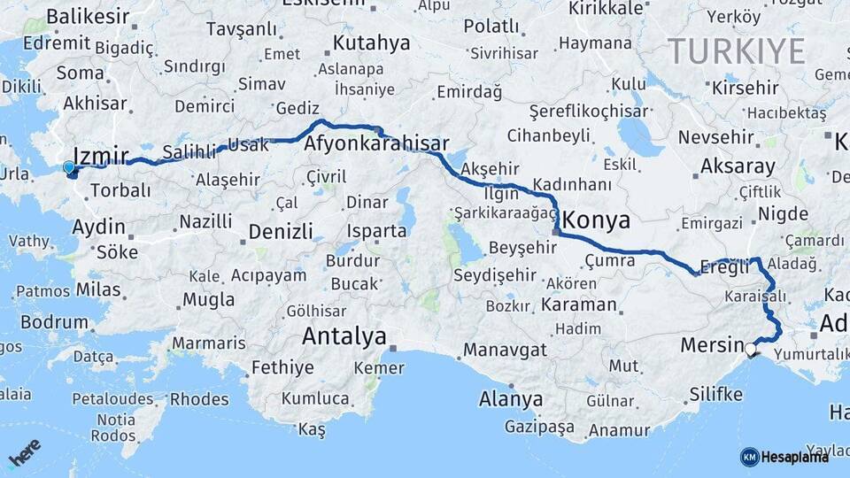 İzmir Buca Mersin Arası Kaç Km - Yol Haritası