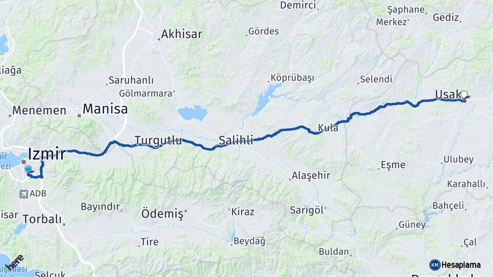 İzmir Buca Uşak Arası Kaç Km - Yol Haritası