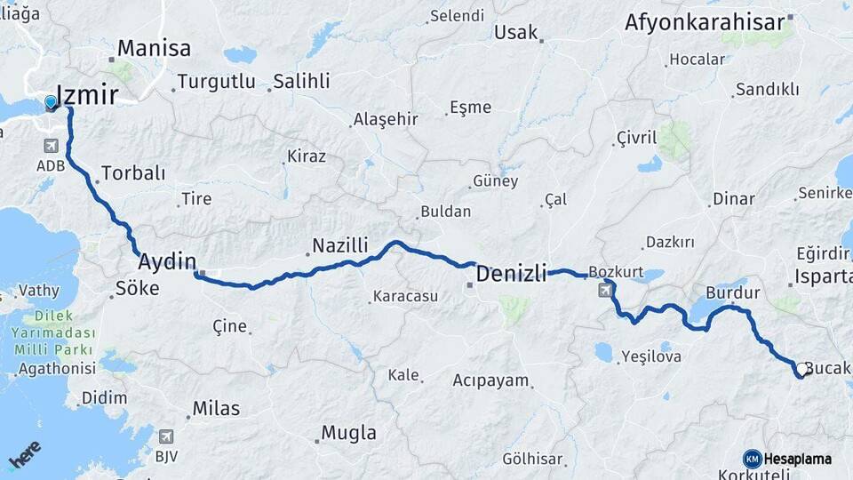 İzmir Bucak Burdur Arası Kaç Km - Yol Haritası