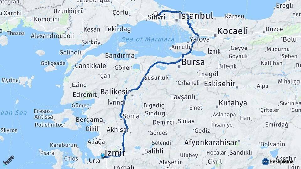 İzmir Çatalca İstanbul Arası Kaç Km - Yol Haritası