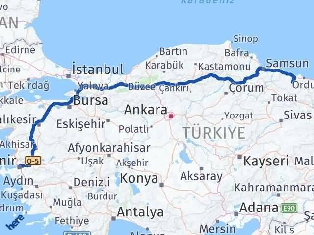 İzmir Çatalpınar Ordu Arası Kaç Km - Yol Haritası