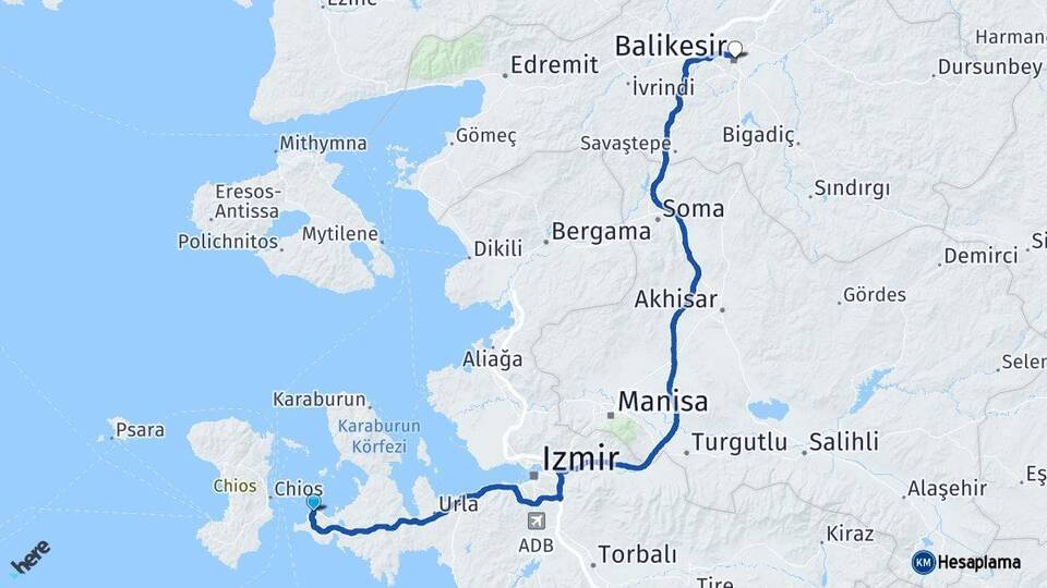 İzmir Çeşme Balıkesir Arası Kaç Km - Yol Haritası