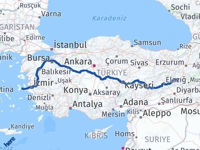 İzmir Çeşme Bingöl Arası Kaç Km - Yol Haritası