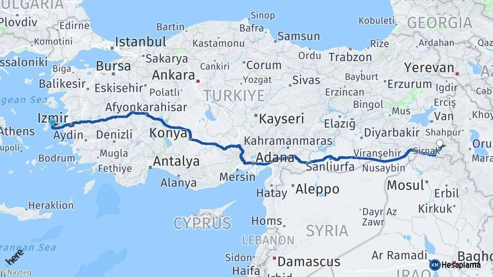İzmir Çeşme Hakkari Arası Kaç Km - Yol Haritası