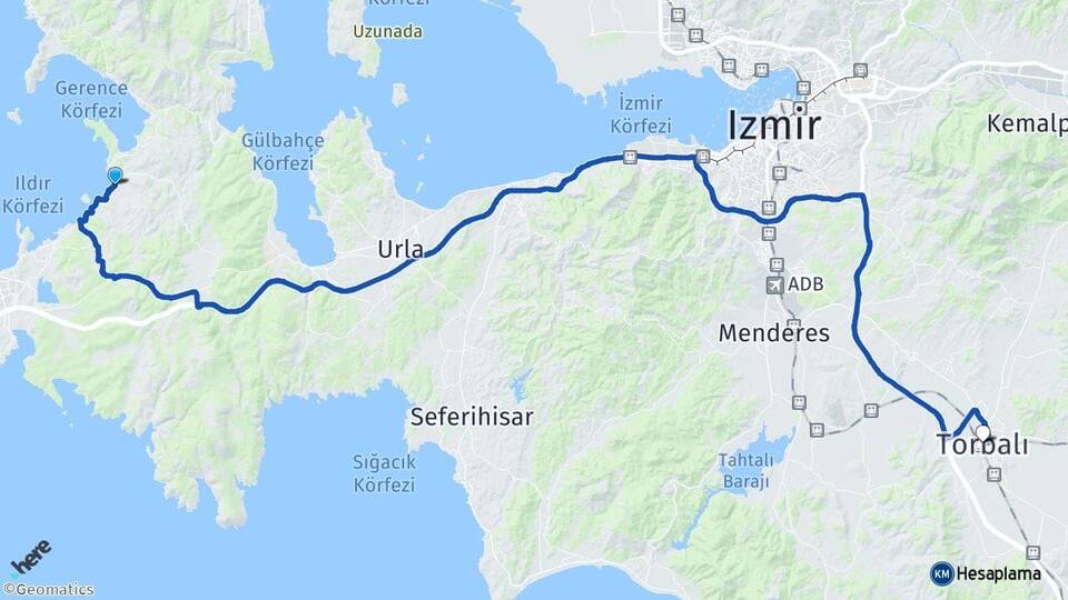 İzmir Çeşme Ildır Torbalı Arası Kaç Km - Yol Haritası