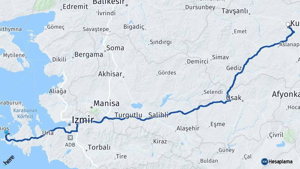 İzmir Çeşme Kütahya Arası Kaç Km - Yol Haritası