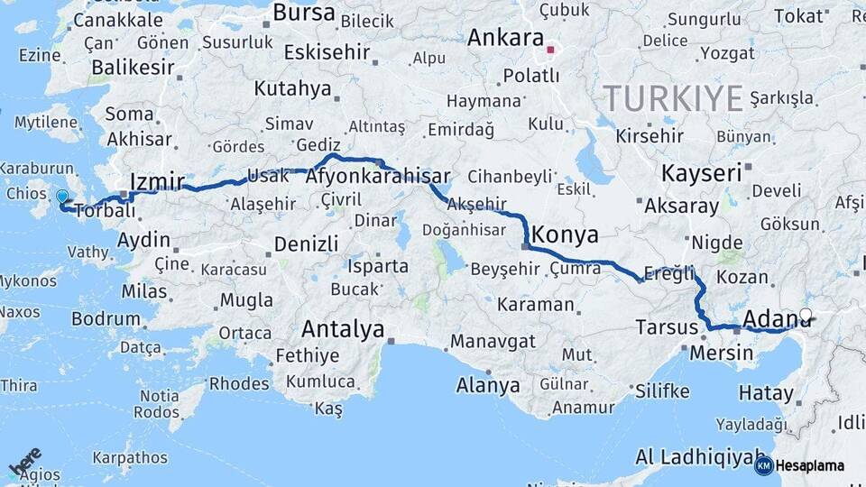 İzmir Çeşme Osmaniye Arası Kaç Km - Yol Haritası