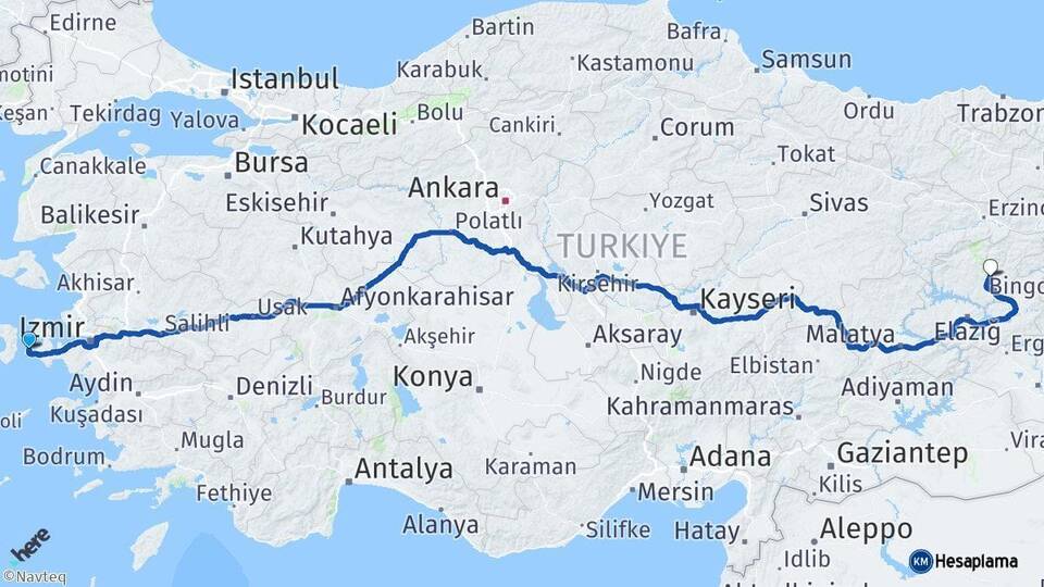 İzmir Çeşme Tunceli Arası Kaç Km - Yol Haritası