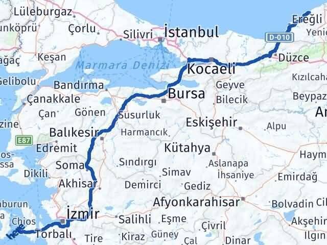 İzmir Çeşme Zonguldak Arası Kaç Km - Yol Haritası