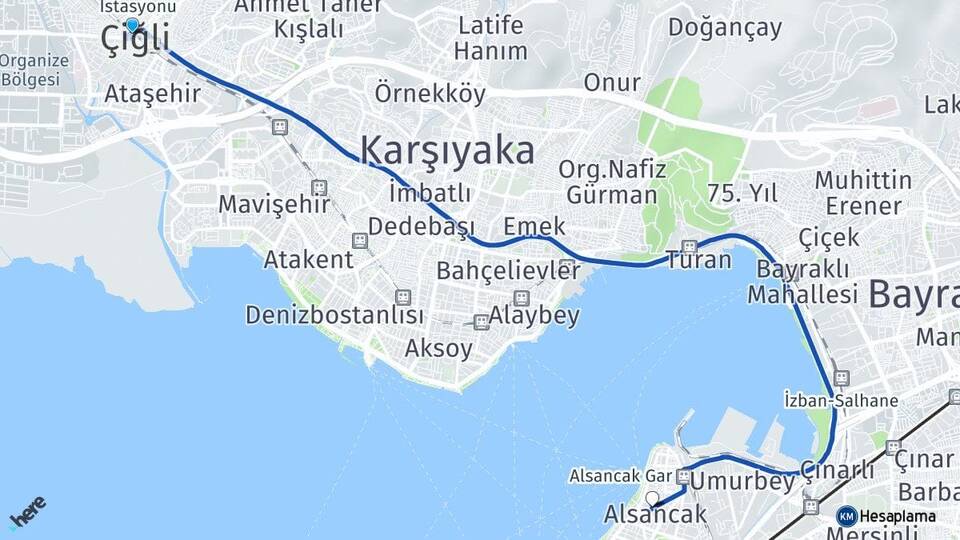 İzmir Çiğli Alsancak Konak Arası Kaç Km - Yol Haritası