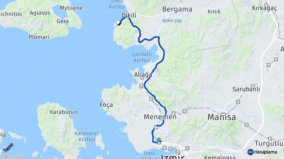 İzmir Çiğli Bademli Dikili Arası Kaç Km - Yol Haritası