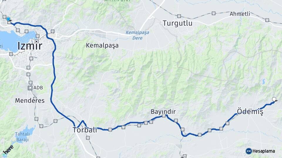 İzmir Çiğli Birgi Ödemiş Arası Kaç Km - Yol Haritası