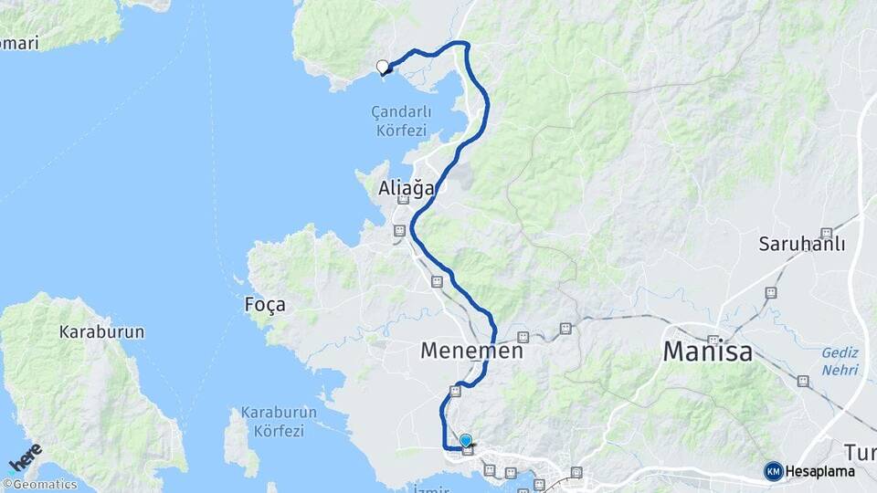 İzmir Çiğli Çandarlı Dikili Arası Kaç Km - Yol Haritası