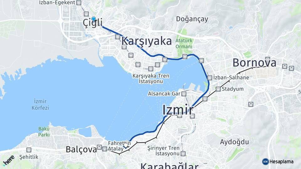 İzmir Çiğli Göztepe Konak Arası Kaç Km - Yol Haritası