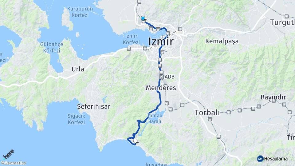 İzmir Çiğli Gümüldür İnönü Menderes Arası Kaç Km - Yol Haritası