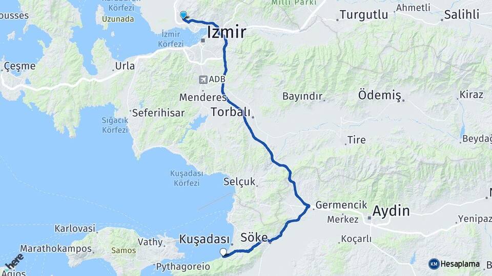 İzmir Çiğli Güzelçamlı Kuşadası Aydın Arası Kaç Km - Yol Haritası