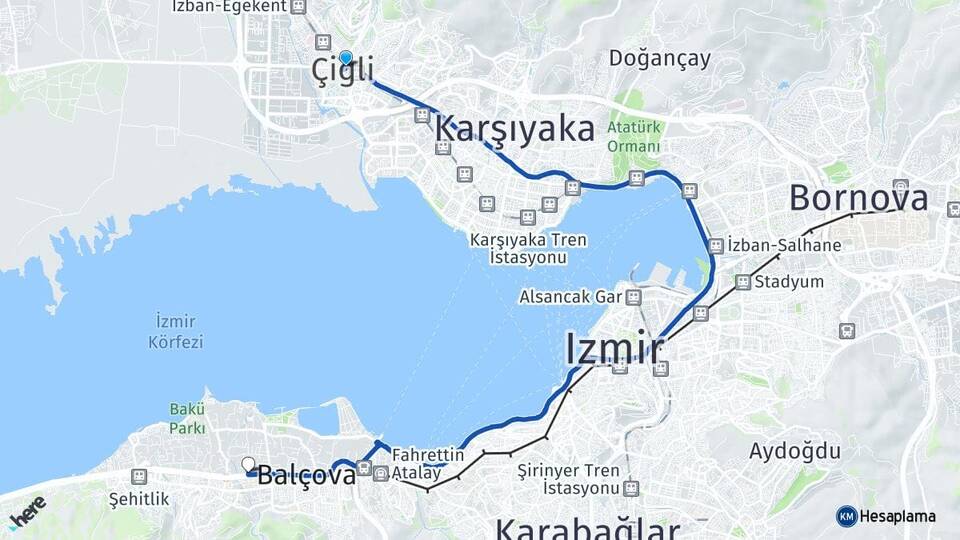 İzmir Çiğli İnciraltı Balçova Arası Kaç Km - Yol Haritası