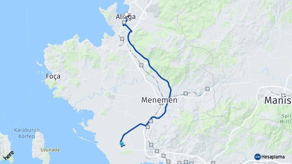 İzmir Çiğli Sasalı Aliağa Arası Kaç Km - Yol Haritası