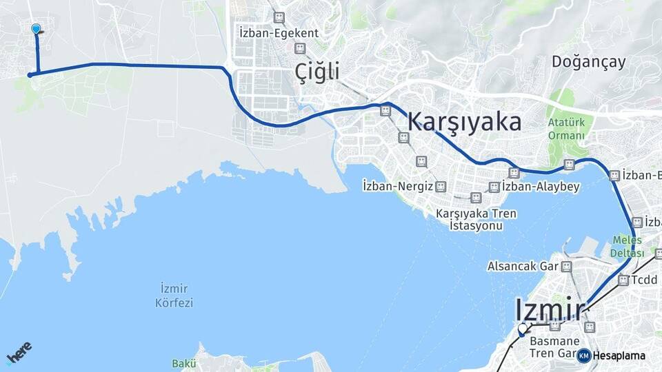 İzmir Çiğli Sasalı Konak Arası Kaç Km - Yol Haritası