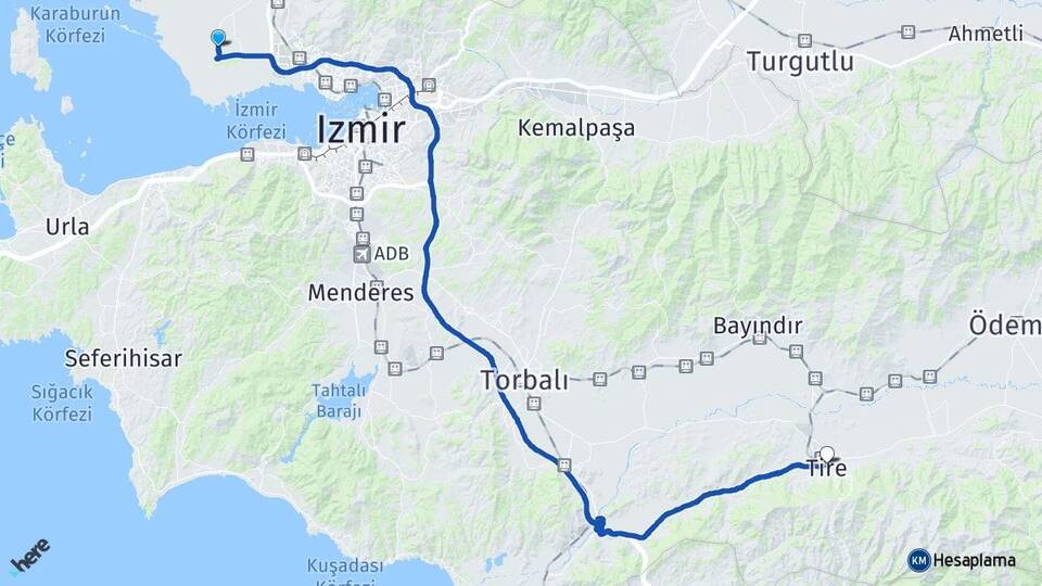 İzmir Çiğli Sasalı Tire Arası Kaç Km - Yol Haritası