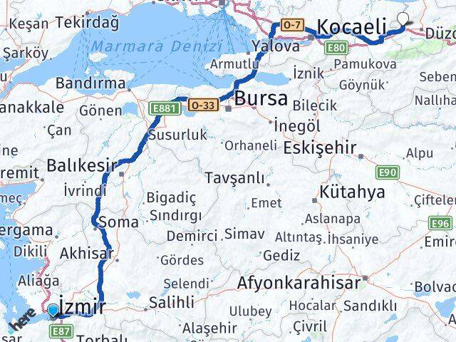 İzmir Cumayeri Düzce Arası Kaç Km - Yol Haritası