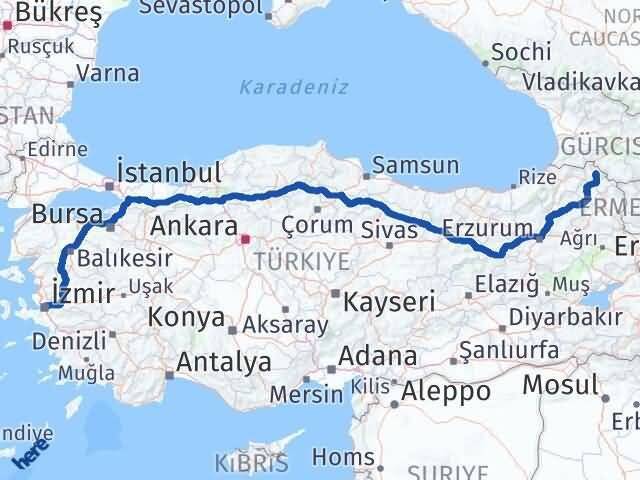 İzmir Damal Ardahan Arası Kaç Km - Yol Haritası