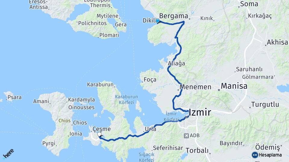 İzmir Dikili Alaçatı Çeşme Arası Kaç Km - Yol Haritası