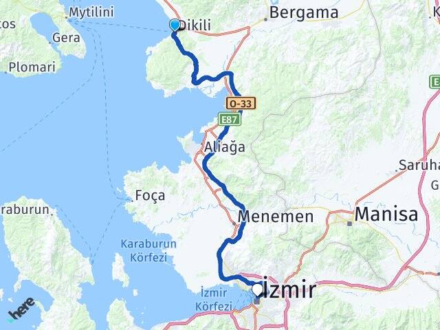 İzmir Dikili Alsancak Konak Arası Kaç Km - Yol Haritası