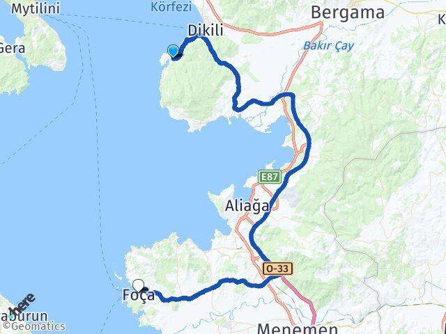 İzmir Dikili Bademli Foça Arası Kaç Km - Yol Haritası