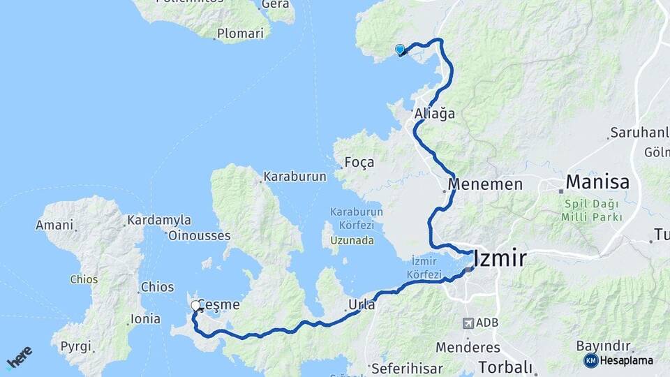İzmir Dikili Çandarlı Çeşme Arası Kaç Km - Yol Haritası