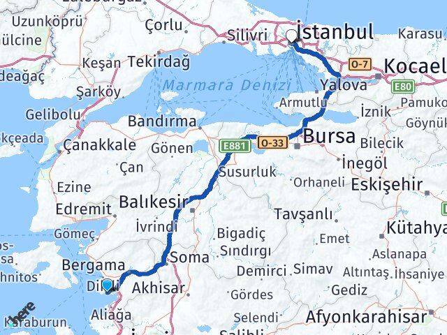 İzmir Dikili Çandarlı İstanbul Arası Kaç Km - Yol Haritası
