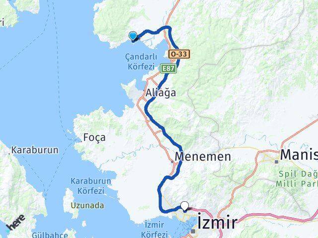 İzmir Dikili Çandarlı Karşıyaka Arası Kaç Km - Yol Haritası