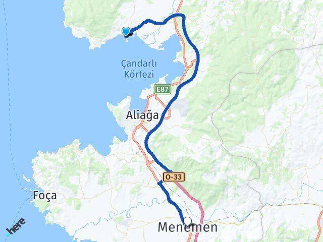 İzmir Dikili Çandarlı Menemen Arası Kaç Km - Yol Haritası