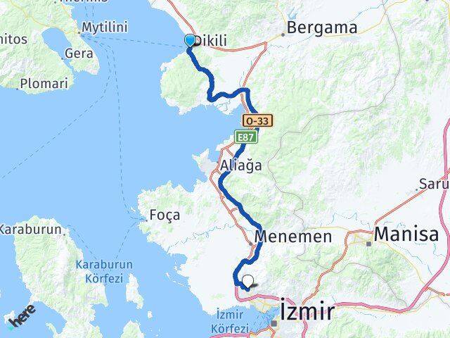 İzmir Dikili Egekent Çiğli Arası Kaç Km - Yol Haritası