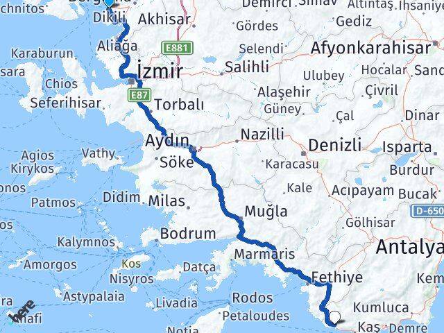 İzmir Dikili Kalkan Kaş Antalya Arası Kaç Km - Yol Haritası