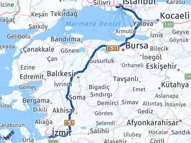 İzmir Esenler İstanbul Arası Kaç Km - Yol Haritası