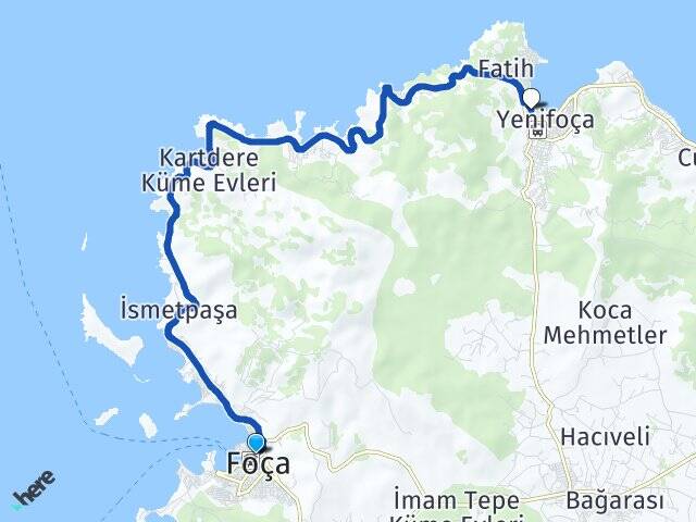 İzmir Foça Fevzi Çakmak Foça Arası Kaç Km - Yol Haritası