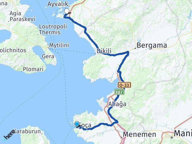 İzmir Foça Küçükköy Ayvalık Balıkesir Arası Kaç Km - Yol Haritası