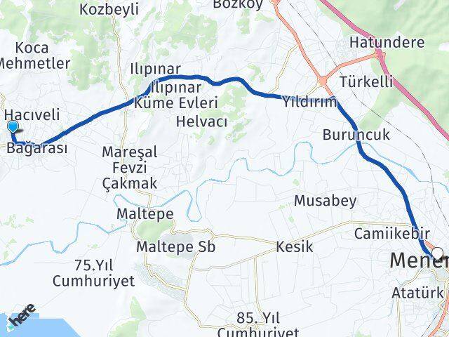 İzmir Foça Yenibağarası Menemen Arası Kaç Km - Yol Haritası
