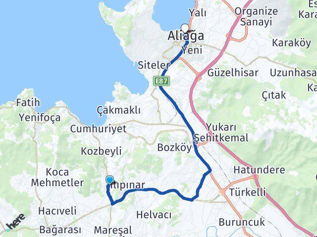 İzmir Foça Yeniköy Aliağa Arası Kaç Km - Yol Haritası