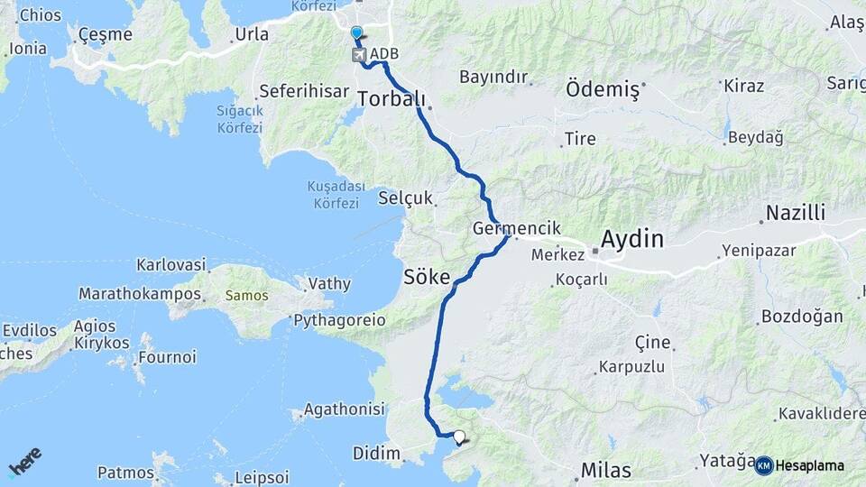 İzmir Gaziemir Akbük Didim Aydın Arası Kaç Km - Yol Haritası